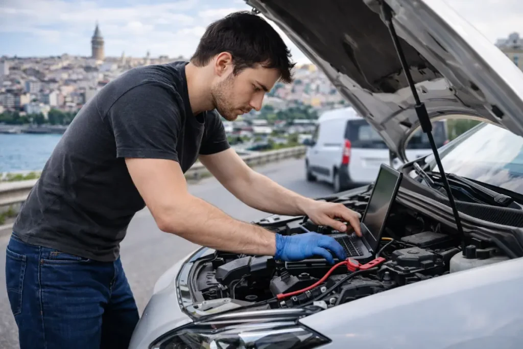 yolda mobil oto elektrikçi hizmeti araç elektrik arızasına yerinde müdahale eden gezici oto elektrik ustası